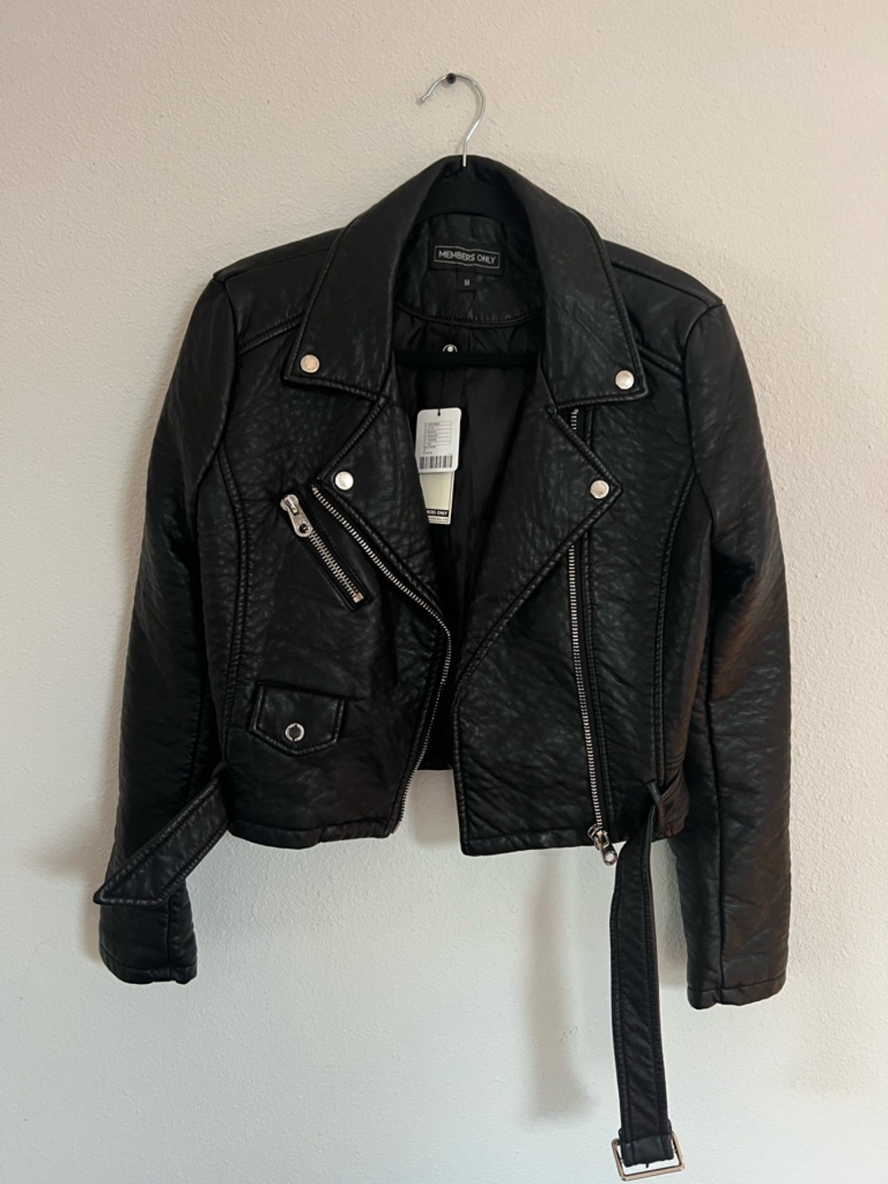 Members Only Black Faux-Leather Quilted Biker Jacket
